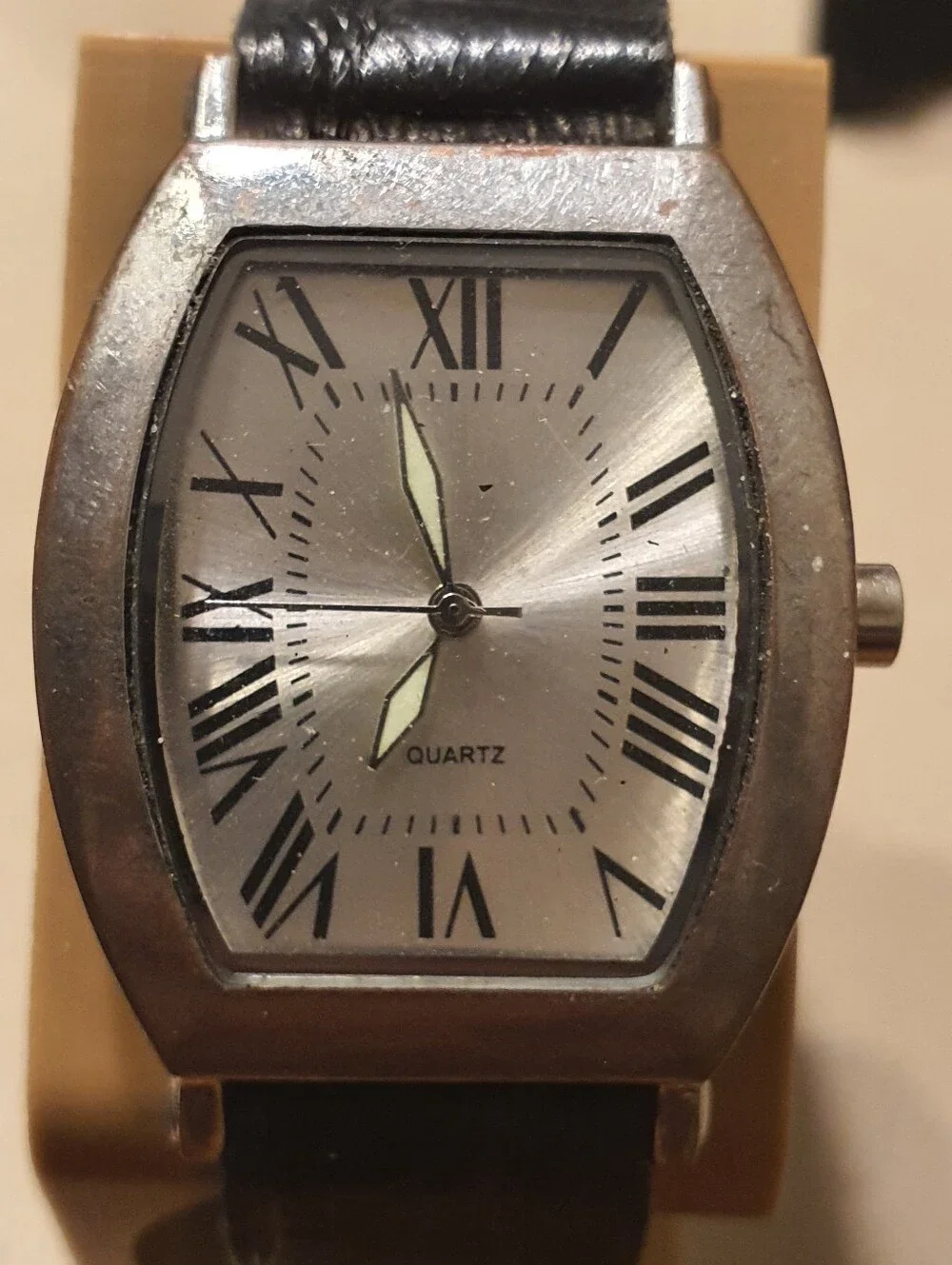 10/$20 SKC Silver/Black Leather Men's Tank Watch